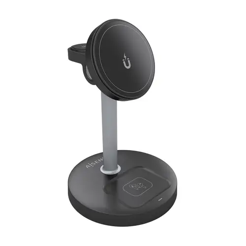 AISENS Cargador Inalambrico USB C 4 en 1 De 15W Para Movil  Apple Watch  Auriculares Con Estuche De Carga  Negro - Imagen 2