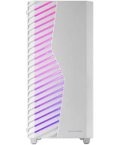 MC-VOLT, Caja Gaming ATX, Ventilador ARGB 120mm, Rejilla Frontal ARGB, Ventana Lateral Completa Cristal Templado, Gestión de Cableado, Semitorre PC con Soporte Refrigeración Líquida, Blanco - Imagen 1