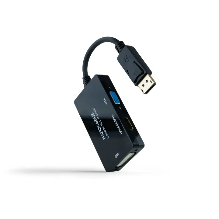 Conversor DISPLAYPORT a HDMI/DVI/VGA, 20 cm, Negro