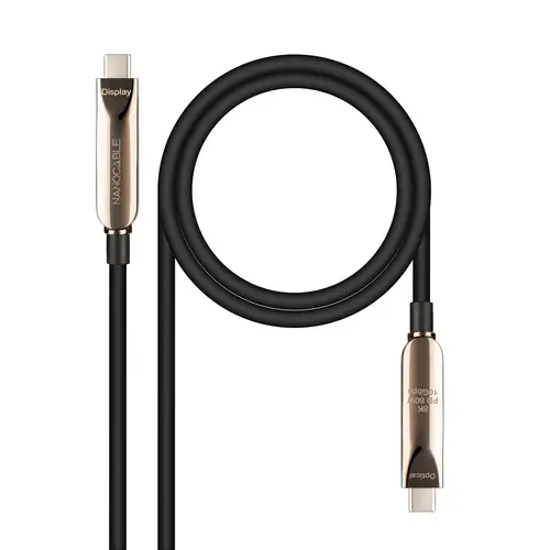 Cable USB 3.2 Gen2x1 AOC, 60W 3A PD 10Gbps 8K@60Hz, USB-C M/M, 15m, Negro - Imagen 1