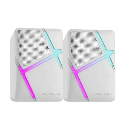 MS-H, Altavoces Gaming RGB Flow, Drivers Invertidos y Sonido 3D-Surround 10W, Altavoces Compactos con Caja de Control de Volumen, Conexión Universal Jack 3.5mm, Blanco - Imagen 2