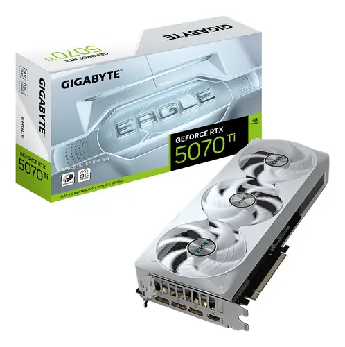 GeForce RTX 5070 Ti EAGLE OC ICE SFF 16G Tarjeta Gráfica - 16GB GDDR7, 256 bits, PCI-E 5.0, 2542 MHz Core Clock, 3 x DP 2.1a, 1 x HDMI 2.1b, NVIDIA DLSS 4, GV-N507TEAGLEOC ICE-16GD - Imagen 1