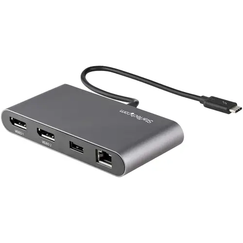 Mini Dock Thunderbolt 3 - Docking Station Portátil para 2 Monitores con DP 4K 60Hz, 1x Hub USB-A (USB 3.0/5 Gbps), GbE - Cable de 28cm - Adaptador Multipuertos TB3 - Mac/Windows - Imagen 2