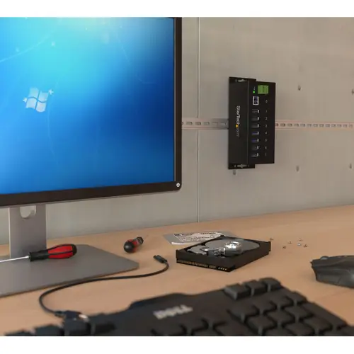 Hub Concentrador USB 3.0 de 7 Puertos - 5Gbps - Ladrón USB Industrial de Metal con Protección ESD y Protección de Picos de 350W - de Montaje en Carril DIN, Pared o Escritorio - TAA - Imagen 4