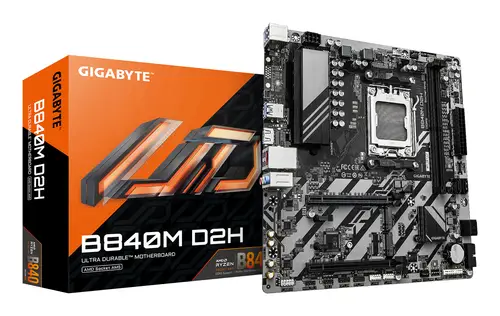 B840M D2H Placa base - Procesadores AMD Ryzen 9000, VRM de 5+2+2 fases, hasta 7600 MHz DDR5, 1xPCIe 4.0 + 1xPCIe 3.0 M.2, LAN 2.5GbE, USB 3.2 Gen 1 - Imagen 1