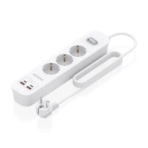 Regleta de Enchufes Multifuncion con 3 Tomas + Cargador PD3.0 20W 2xUSB-C, 2xUSB-A, 1.4m, Blanco - Imagen 1