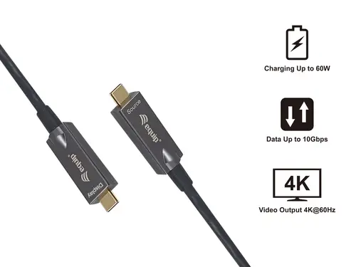 119461 Cable óptico activo USB-C a C, M/M, 5,0m, PD 60W, 4K/60Hz, 10Gbps, Vídeo+Datos+PD - Imagen 4