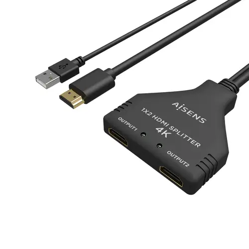 HDMI Duplicador 4K@30HZ 1×2 con Alimentación USB y Cable, Negro, 30 cm - Imagen 2
