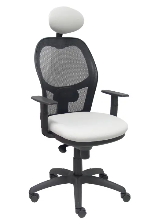 Silla Jorquera malla negra asiento bali gris claro con cabecero fijo