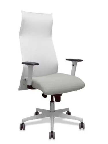 Sillón Sahuco blanco bali gris claro brazos blancos base blanca ruedas parqué 65mm