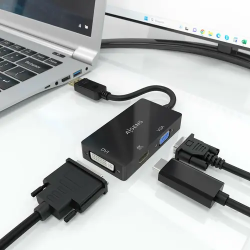 Conversor Displayport V1.2 a VGA/DVI/HDMI, DP 1.2/M-VGA/H-DVI/H-HDMI/H 4K, Negro, 15cm - Imagen 4