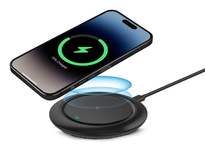 Base de carga inalámbrica Fast Charge 15 W, Para smartphones y auriculares Qi, Carga rápida, Cable USB-C a USB-C, Negro