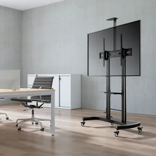 Soporte de Suelo ECO con Ruedas y Manivela, Bandeja para DVD y Soporte de Cámara para Monitor/TV 100Kg de 60-100, Negro - Imagen 6