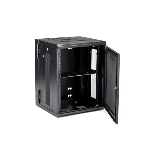 Armario Rack de Pared para Servidores 15U 19" 4 Columnas y Estante 1U - Rack de Servidores de Montaje en Pared con Bisagra - Rack Ventilado para Equipo de Red - Imagen 5