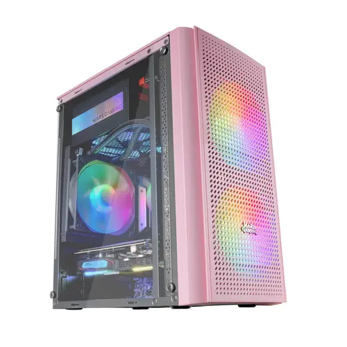 MC300P Rosa, Caja PC Micro ATX, Cristal Templado, Frontal MESH, 3xVentilador FRGB - Imagen 1