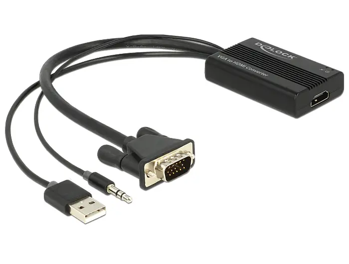 62597 adaptador de cable de vídeo 0,25 m HDMI tipo A (Estándar) VGA (D-Sub) + 3.5mm + USB Type-A Negro