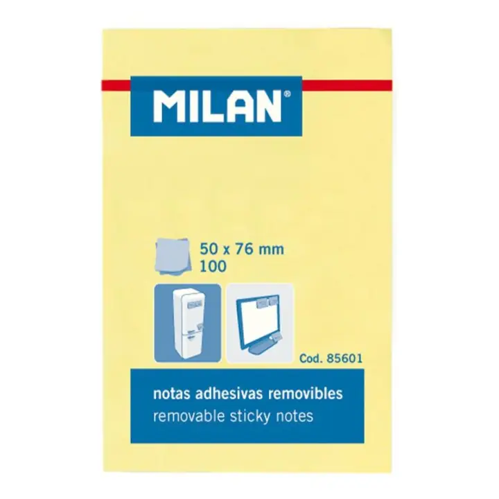 MILAN BLOC NOTAS ADHESIVAS 100 HOJAS 50X76MM AMARILLO -10U- - Imagen 1