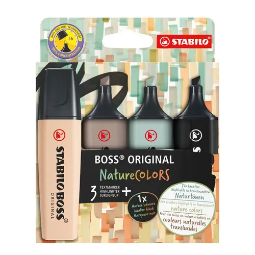BOSS ORIGINAL NatureColors marcador 4 pieza(s) Punta de cincel Beige, Negro, Verde, Gris claro - Imagen 1