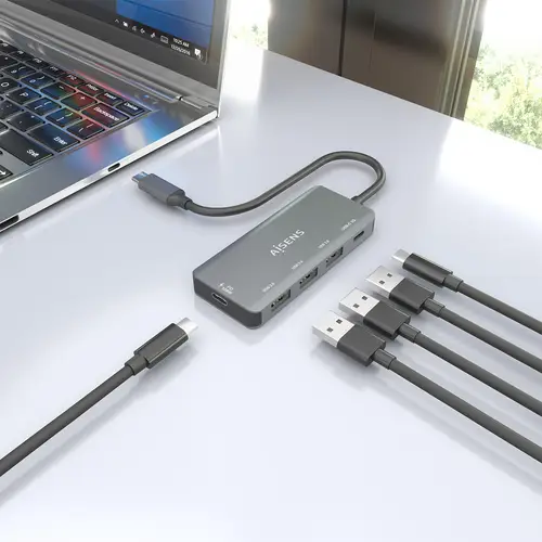 Hub USB 3.1 USB-C, USB-C/M-1xUSB-C PD 100W+1xUSB-C USB3.0/H+3xUSB-A USB2.0/H, Gris, 15cm - Imagen 6