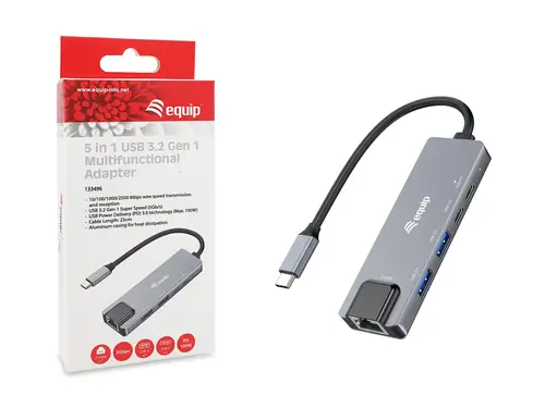 133496 Adaptador multifunción 5 en 1, 2,5 GbE, USB-A x 2, USB-C x 1, USB-C , 100 W USB PD - Imagen 9