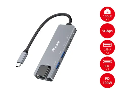 133496 Adaptador multifunción 5 en 1, 2,5 GbE, USB-A x 2, USB-C x 1, USB-C , 100 W USB PD - Imagen 6
