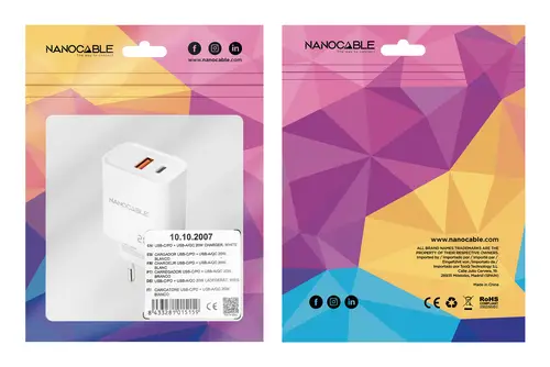 Cargador USB-C/PD + USB-A/QC 20W, Blanco - Imagen 3
