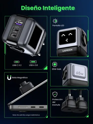 Nexode RG 65W 3-Port GaN Ordenador portátil, Teléfono móvil, Portátil, Batería portátil, Teléfono Gris Corriente alterna Carga rápida Interior - Imagen 11