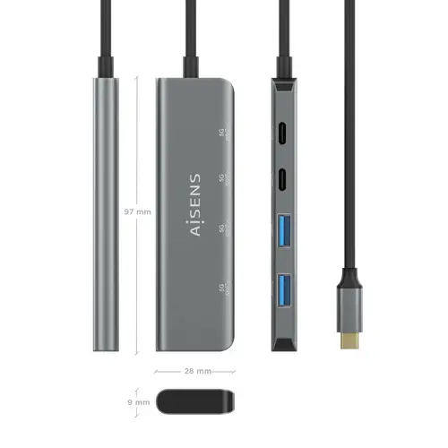 Hub USB 3.2 Gen1 5G USB-C, USB-C/M-2xUSB-C/H-2xUSB-A/H, Gris, 15 cm - Imagen 4