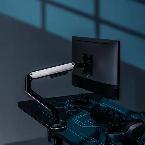 Soporte De Mesa RGB Gaming Contrapeso Giratorio E Inclinable Para Monitor/TV 9kg (3 Pivotes, 1 Brazo) De 17-32, Negro-Blanco - Imagen 5