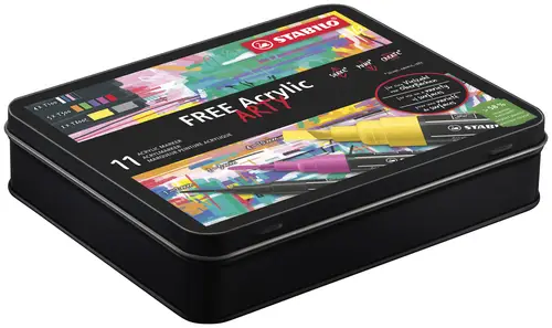 FREE Acrylic marcador 11 pieza(s) Negro, Azul, Carmín, Gris Oscuro, Verde, Lila, Naranja, Rosa, Violeta, Blanco, Amarillo - Imagen 3