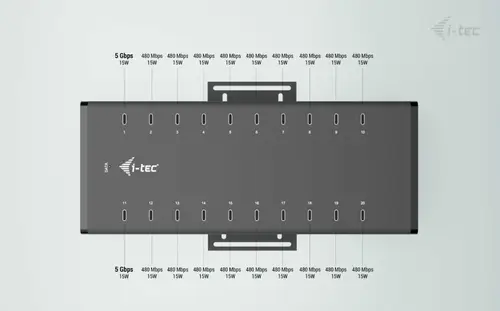 USB-C/USB-A Metal Charging + data HUB, 15W per port, 20x USB-C - Imagen 9