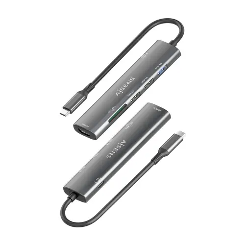 USB-C Dock 7 en 1, USB-C A, 1x HDMI, 2x USB-A USB2.0, 1x USB-A USB3.0, 1x USB-C PD 100W, 1x SD, 1x MicroSD, Gris, 15cm - Imagen 3