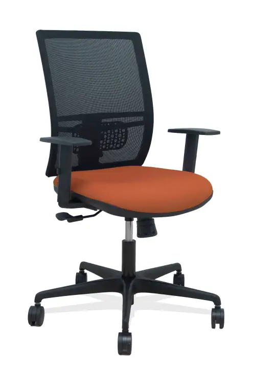 Silla Yunquera sincro malla negra bali marrón brazo regulable