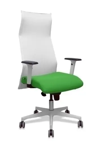 Sillón Sahuco blanco bali verde brazos blancos base blanca ruedas parqué 65mm - Imagen 1