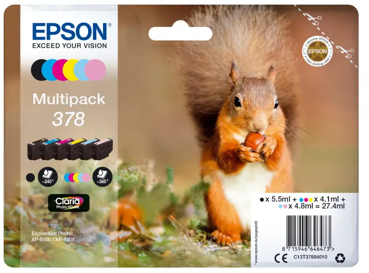 Squirrel Multipack 6-colours 378 Claria Photo HD Ink