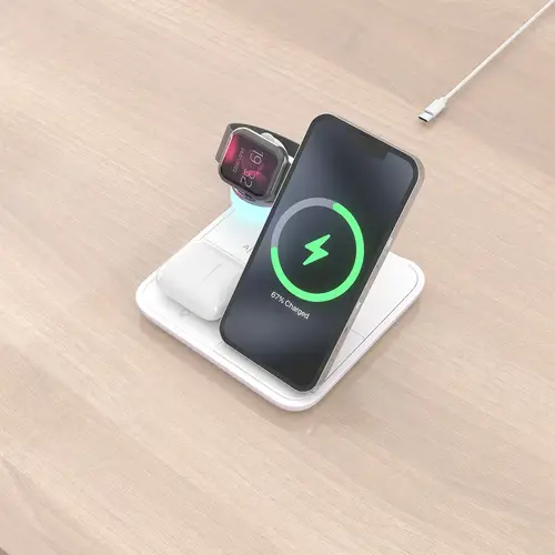AISENS Cargador Inalambrico USB C 4 en 1 De 15W Para Movil  Apple Watch  Auriculares Con Estuche De Carga  Blanco - Imagen 6
