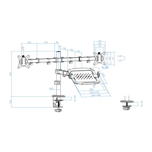 Soporte de Mesa para 2 Pantallas 17"-32" y Portátil, Negro - Imagen 3