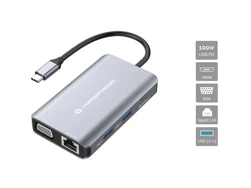 DONN21G base para portátil y replicador de puertos Alámbrico USB 3.2 Gen 1 (3.1 Gen 1) Type-C Gris - Imagen 2