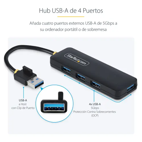 Hub USB-A de 4 Puertos - Ladrón USB de 4 Puertos - Alimentado por el Bus - USB 3.0 de 5Gbps - Hub Portátil para Viajes - Protección de Sobrecorriente - Imagen 13