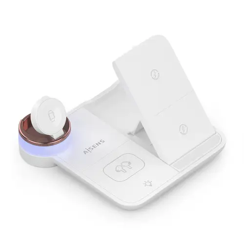 AISENS Cargador Inalambrico USB C 4 en 1 De 15W Para Movil  Apple Watch  Auriculares Con Estuche De Carga  Blanco - Imagen 2