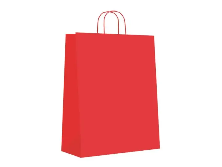 Paq.25 bolsas papel asa retorcida formato l 32+14X40cm 90gr rojo 02004040