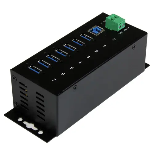 Hub Concentrador USB 3.0 de 7 Puertos - 5Gbps - Ladrón USB Industrial de Metal con Protección ESD y Protección de Picos de 350W - de Montaje en Carril DIN, Pared o Escritorio - TAA - Imagen 2