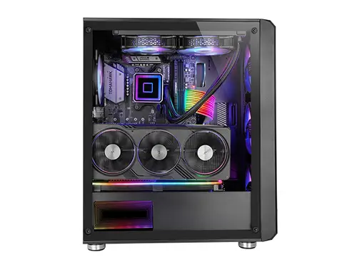 MC-VAULT, Caja Gaming ATX, 4x Ventiladores ARGB 120mm, Panel Frontal Mesh con Diseño Vertical, Ventana Lateral Cristal Templado, 3x Slots PCI Verticales, Semitorre PC Profesional, Negro - Imagen 3