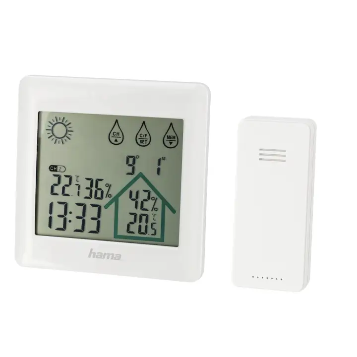 Estación meteorológica interior y exterior con Reloj digital (Weather station con función reloj y fecha, medición temperatura y humedad y con pronóstico del tiempo) Blanco