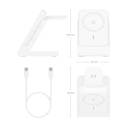 AISENS Cargador Inalambrico USB C 4 en 1 De 15W Para Movil  Apple Watch  Auriculares Con Estuche De Carga  Blanco - Imagen 5