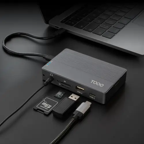 Caja externa para SSD M.2 NVMe/SATA + HUB USB-C 3.2 Gen2 con 2x USB-A 3.1 + 1x USB-A 2.0 + USB-C 3.2 Gen2 + HDMI 2.0 + RJ45 + SD/TF + AUDIO + USB-C PD 100W, Gris - Imagen 6