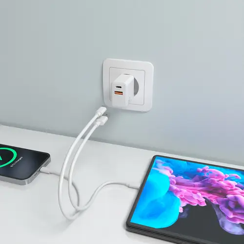 Cargador GaN 20W, 1xUSB-C PD3.0, 1xUSB-A QC3.0, Blanco - Imagen 6