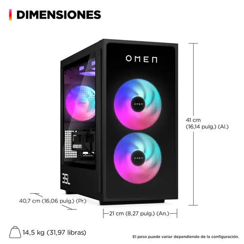 OMEN 35L Gaming Desktop GT16-0099ns PC Intel® Core i5 i5-14400F 32 GB DDR5-SDRAM NVIDIA GeForce RTX 5060 Ti Windows 11 Home Torre AI PC Negro - Imagen 5