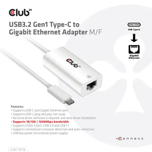 CAC-1519 cambiador de género para cable USB-C RJ-45 Blanco - Imagen 3