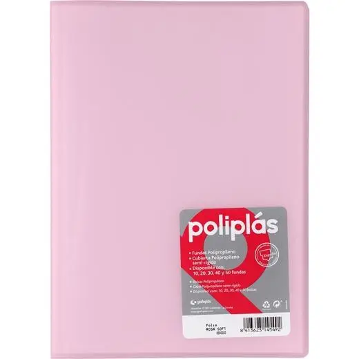GRAFOPLÁS CARPETA CON FUNDAS POLIPLÁS SOLDADAS FOLIO 10 FUNDAS PP SEMIRÍGIDO TRANSLÚCIDO ROSA SOFT